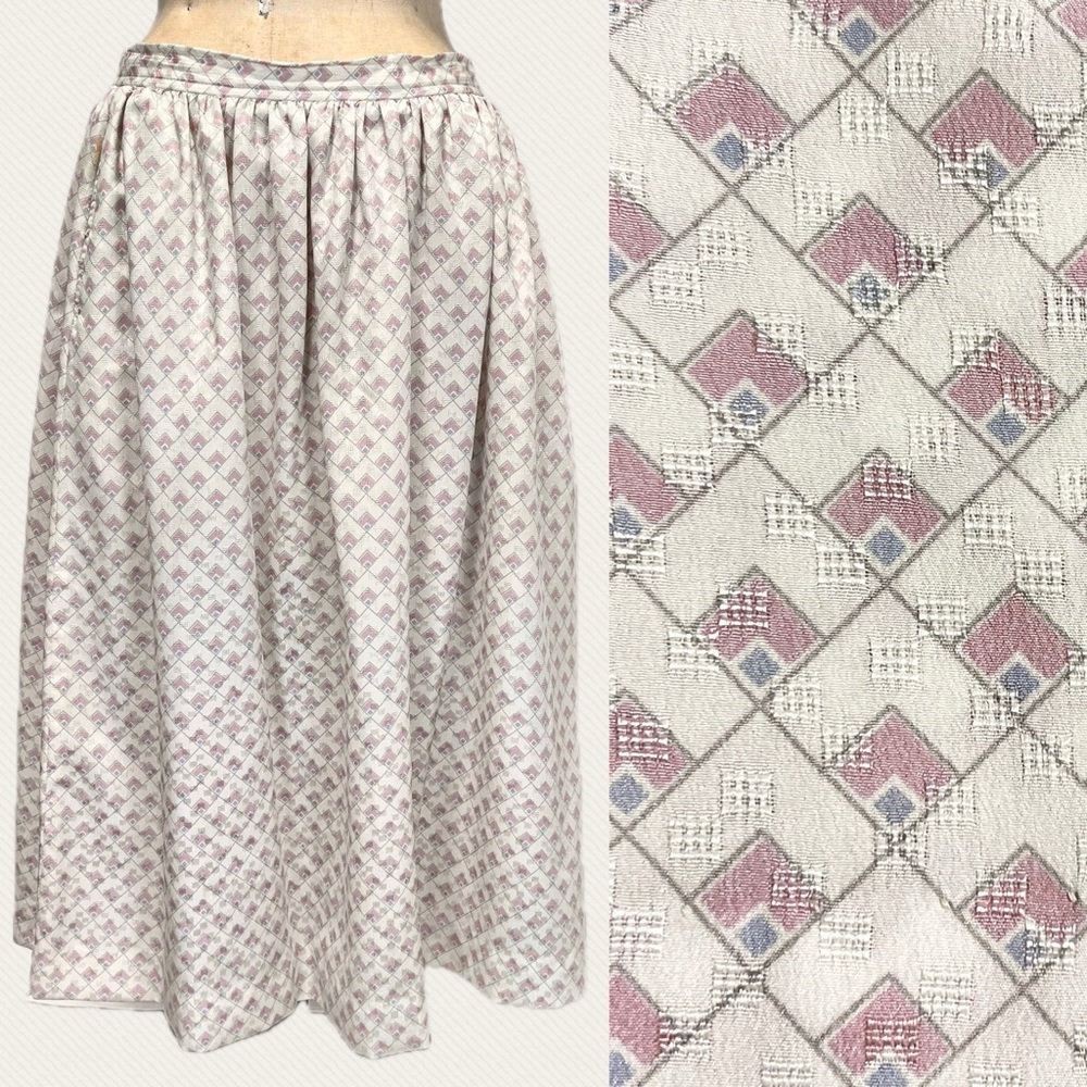 VINTAGE 80s Evan Picone geometric pastel midi skirt silky dressy‎ cottagecore